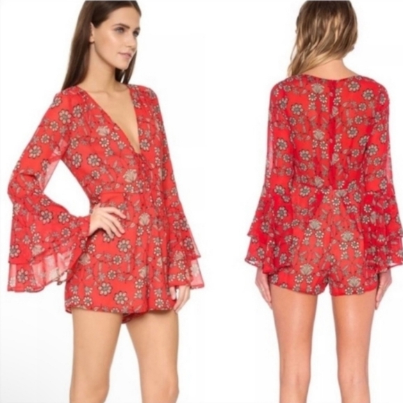 🍋FOR LOVE AND LEMONS RED AND BEIGE ROMPER size  Small - Picture 1 of 6